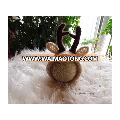 Hot sale Mohair Knit Baby Animal Deer Hat Newborn Props for upcoming Christmas