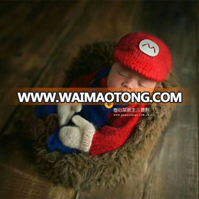 Crochet Newborn Super Mario Hat and Romper Set Photography Props