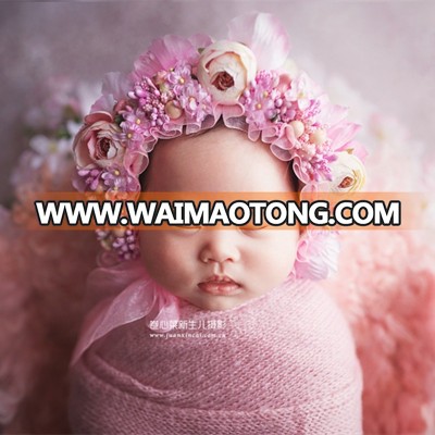 Newborn girl Sweet Rose Floral Bonnet Newborn photography props Flower Floral Bonnet Cotton Geranium Flower Cap Flower Beanie